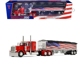 Peterbilt 389 with 48 Flat Top Sleeper and 43 Wilson Pacesetter High Side Grain Trailer Wilson USA 250 Red 1/64 Diecast Model DCP/First Gear 69-2367