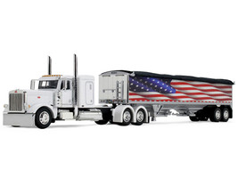 Peterbilt 389 with 48 Flat Top Sleeper and 43 Wilson Pacesetter High Side Grain Trailer Wilson USA 250 White 1/64 Diecast Model DCP/First Gear 69-2368
