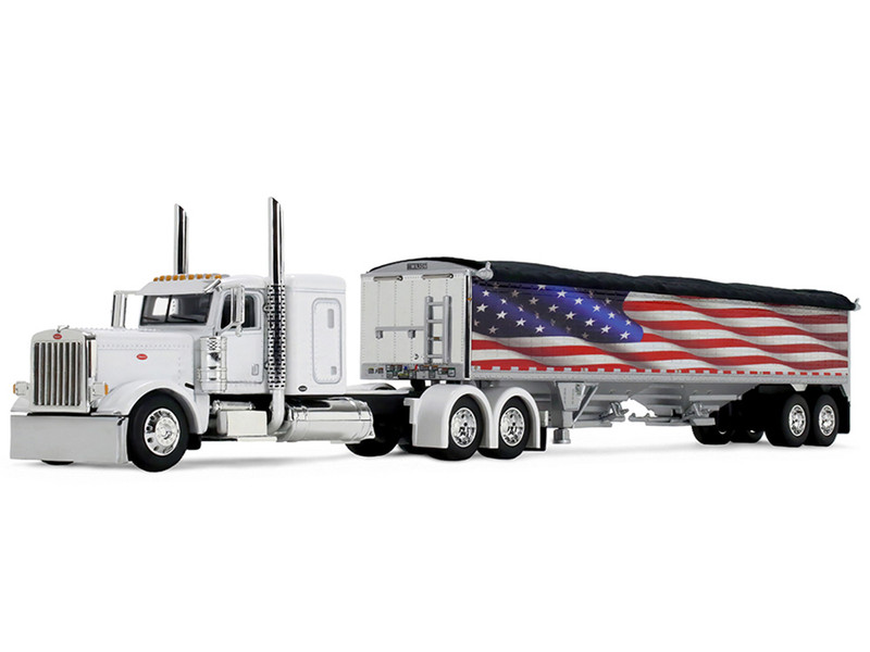 Peterbilt 389 with 48 Flat Top Sleeper and 43 Wilson Pacesetter High Side Grain Trailer Wilson USA 250 White 1/64 Diecast Model DCP/First Gear 69-2368