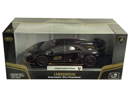 Lamborghini Aventador SVJ Roadster Black with Carbon Top and Gold Accents 1/18 Diecast Model Car Heimanba H1102BK