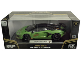Lamborghini Aventador SVJ Roadster Green Metallic with Carbon Top and Gold Accents 1/18 Diecast Model Car Heimanba H1102GRN