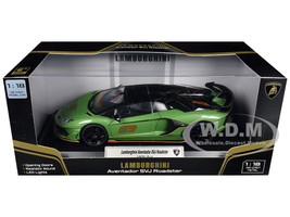 Lamborghini Aventador SVJ Roadster Green Metallic with Carbon Top and Gold Accents 1/18 Diecast Model Car Heimanba H1102GRN