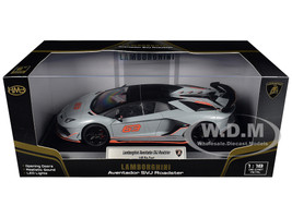 Lamborghini Aventador SVJ Roadster Matt Gray with Carbon Top and Orange Accents 1/18 Diecast Model Car Heimanba H1102GRY