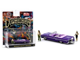 1964 Chevrolet Impala SS 409 Convertible Purple Metallic with Purple and White Interior with 2 Figures Limited Edition to 4950 pieces Worldwide 1/64 Diecast Model Car M2 Machines 67500-MJS02