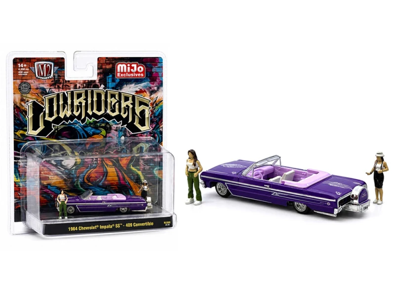 1964 Chevrolet Impala SS 409 Convertible Purple Metallic with Purple and White Interior with 2 Figures Limited Edition to 4950 pieces Worldwide 1/64 Diecast Model Car M2 Machines 67500-MJS02