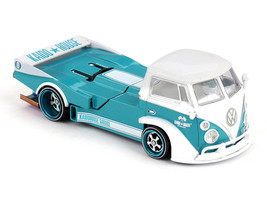 Volkswagen T1 Kaido Works V1 Truck Turquoise with White Top and Stripes Designed by Jun Imai Kaido House Special 1/64 Diecast Model Car Mini GT KHMG220