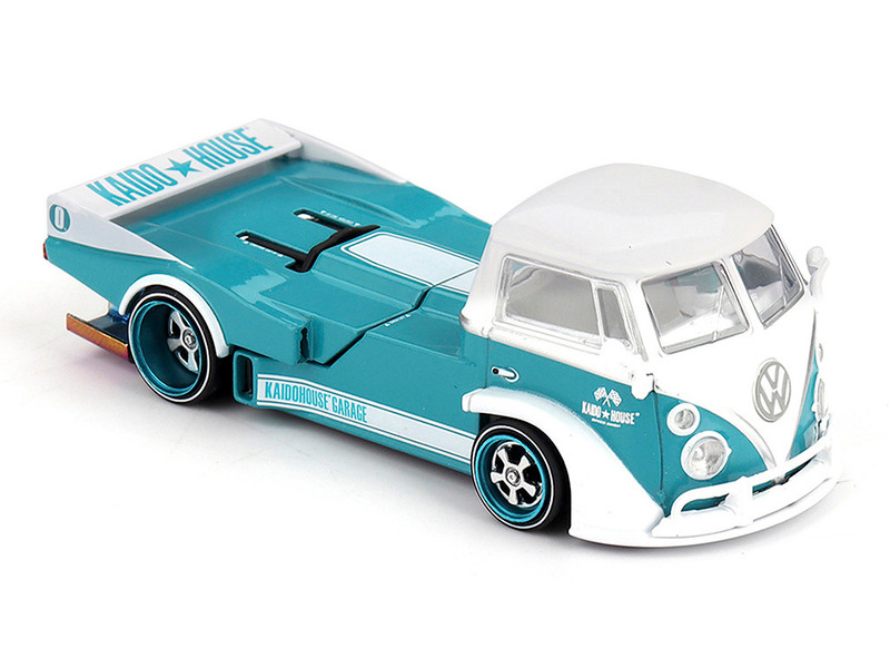 Volkswagen T1 Kaido Works V1 Truck Turquoise with White Top and Stripes Designed by Jun Imai Kaido House Special 1/64 Diecast Model Car Mini GT KHMG220