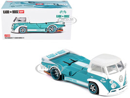 Volkswagen T1 Kaido Works V1 Truck Turquoise with White Top and Stripes Designed by Jun Imai Kaido House Special 1/64 Diecast Model Car Mini GT KHMG220