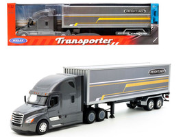 Freightliner Cascadia Truck Gray Metallic with Gray Container with Graphics Transporter Series 1/32 Diecast Model Welly 32696W-MJ-C