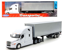 Freightliner Cascadia Truck White with Gray Container Transporter Series 1/32 Diecast Model Welly 32696W-WH