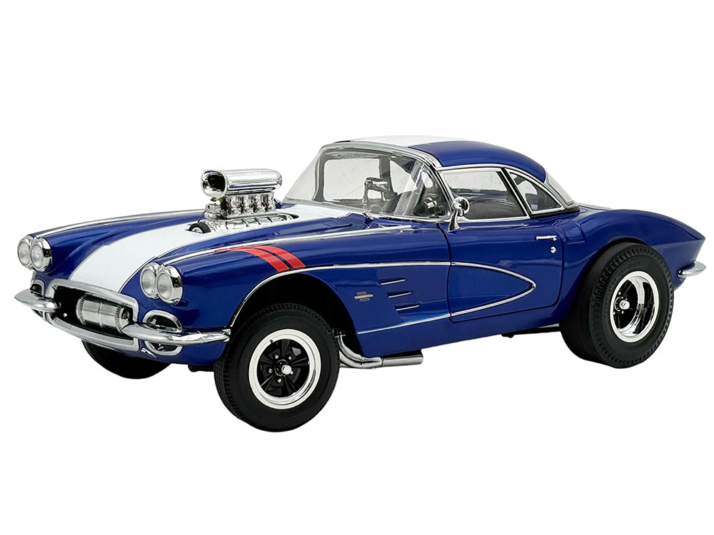 1961 Chevrolet Corvette Grand Sport Gasser Admiral Blue Metallic with White Stripe Limited Edition to 204 pieces Worldwide 1/18 Diecast Model Car by ACME