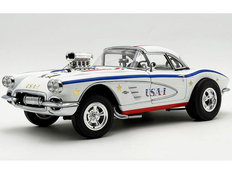 1961 Chevrolet Corvette Grand Sport Gasser USA 1 White with Blue and Red Stripes Limited Edition to 362 pieces Worldwide 1/18 Diecast Model Car ACME A1800939USA