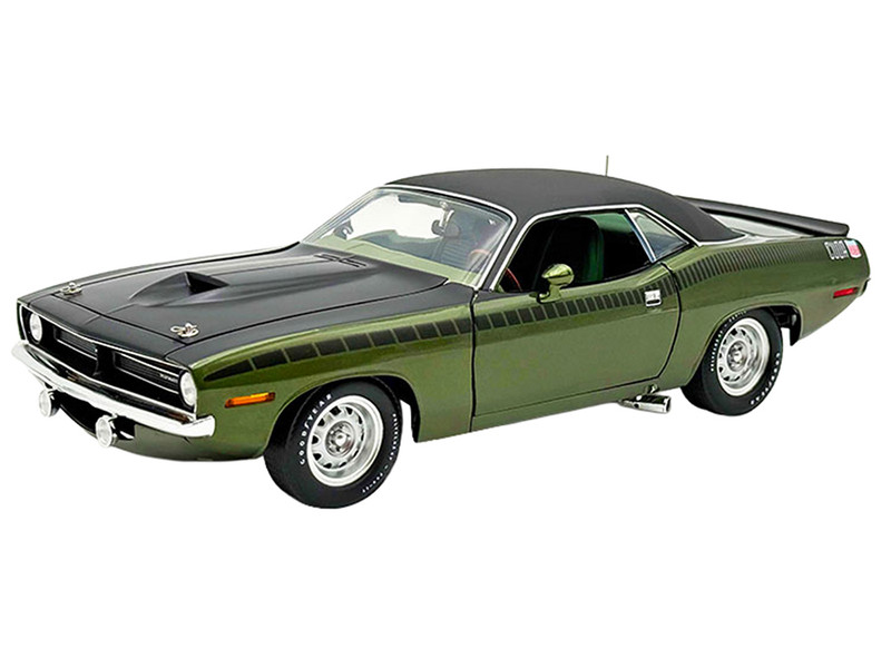1970 Plymouth AAR Cuda Ivy Green Metallic with Black Stripes and Black Vinyl Top with Green Interior Limited Edition to 448 pieces Worldwide 1/18 Diecast Model Car ACME A1806140VT