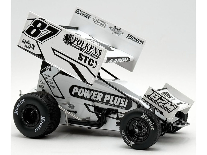 Winged Sprint Car #87 Aaron Reutzel Power Plus White 2026 1/18 Diecast Model Car ACME A1826009