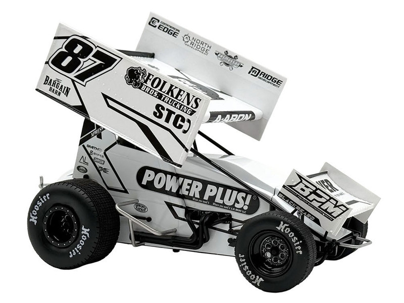 Winged Sprint Car #87 Aaron Reutzel Power Plus White 2026 1/18 Diecast Model Car ACME A1826009