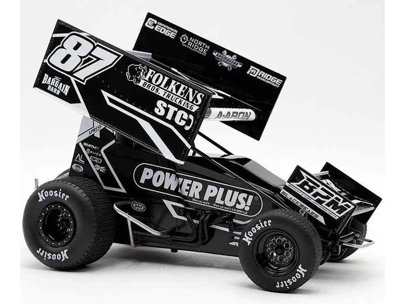 Winged Sprint Car #87 Aaron Reutzel Power Plus Black 2026 1/18 Diecast Model Car ACME A1826012