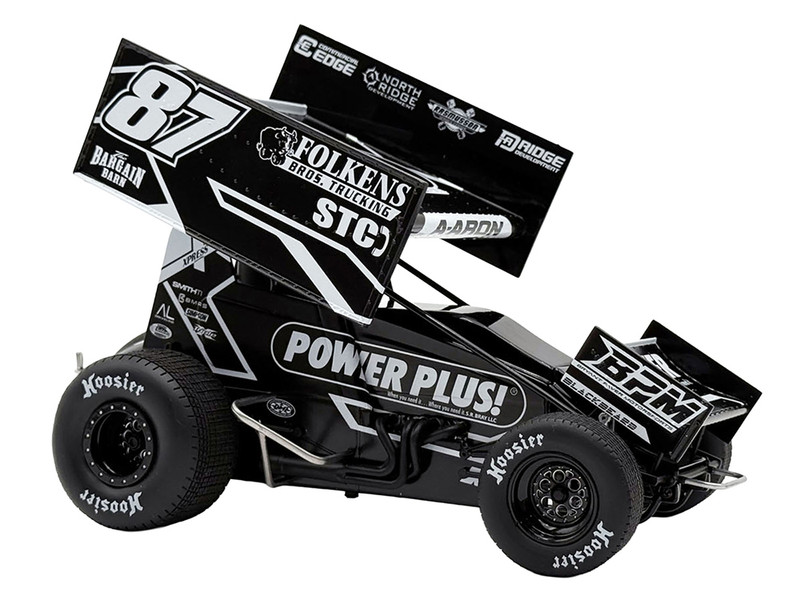 Winged Sprint Car #87 Aaron Reutzel Power Plus Black 2026 1/18 Diecast Model Car ACME A1826012