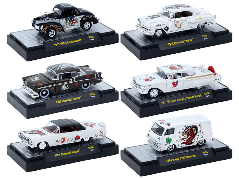 Auto Thentics 6 piece Set Release S154 IN DISPLAY CASES Limited Edition 1/64 Diecast Model Cars M2 Machines 32500-S154