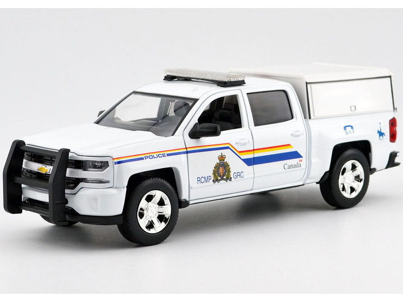 2017 Chevrolet Silverado 1500 LT Z71 Crew Cab Pickup Truck with Camper Box Royal Canadian Mounted Police White Law Enforcement and Public Service Series 1/27 Diecast Model Car Motormax 76648