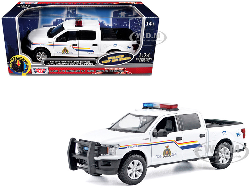 2019 Ford F 150 Lariat Crew Cab Pickup Truck Royal Canadian Mounted Police White with Flashing Light Bar and Front and Rear Lights and Sounds Law Enforcement and Public Service Series 1/27 Diecast Model Car Motormax 79514