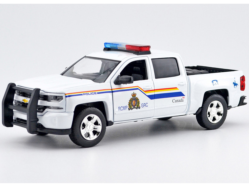 2017 Chevrolet Silverado 1500 LT Z71 Crew Cab Pickup TruckRoyal Canadian Mounted Police White with Flashing Light Bar and Front and Rear Lights and Sounds "Law Enforcement and Public Service" Series 1/27 Diecast Model Car Motormax 79515