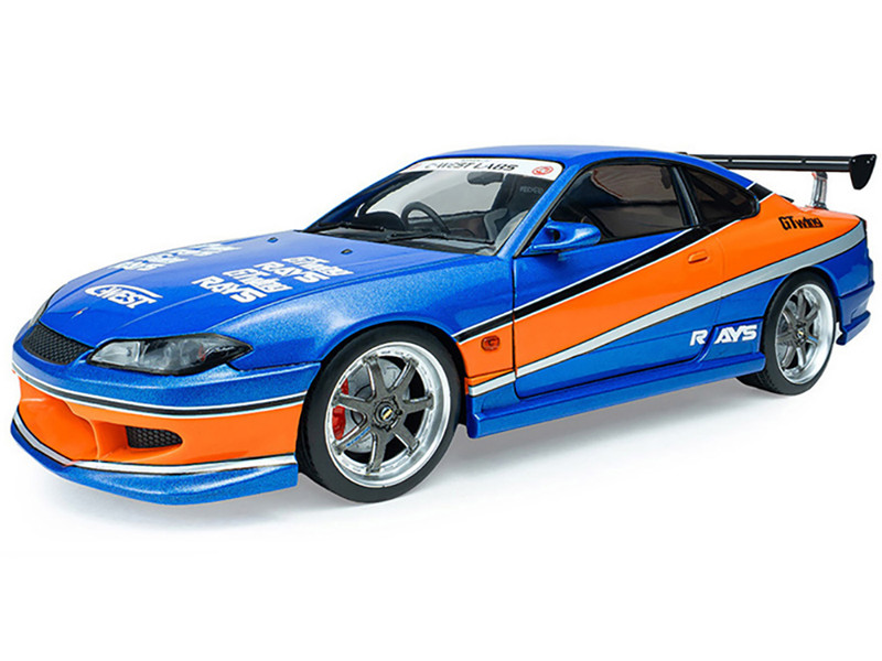 2002 Nissan Silvia S15 RHD Right Hand Drive Blue Metallic with Orange Graphics The Fast and the Furious Tokyo Drift 2006 Movie 25 Years of Fast & Furious Series 1/18 Diecast Model Car Jada 37772