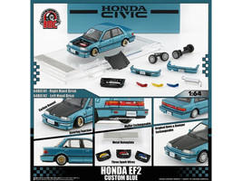 Honda Civic EF2 Custom Blue Metallic with Alternate Parts 1/64 Diecast Model Car BM Creations 64B0472