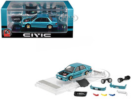 Honda Civic EF2 Custom Blue Metallic with Alternate Parts 1/64 Diecast Model Car BM Creations 64B0472