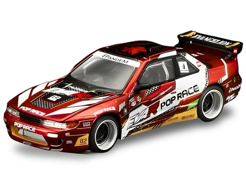 Pandem S13 RHD Right Hand Drive EVA RT Production Model 02 Red Metallic with Graphics 1/64 Diecast Model Car Pop Race PR640507
