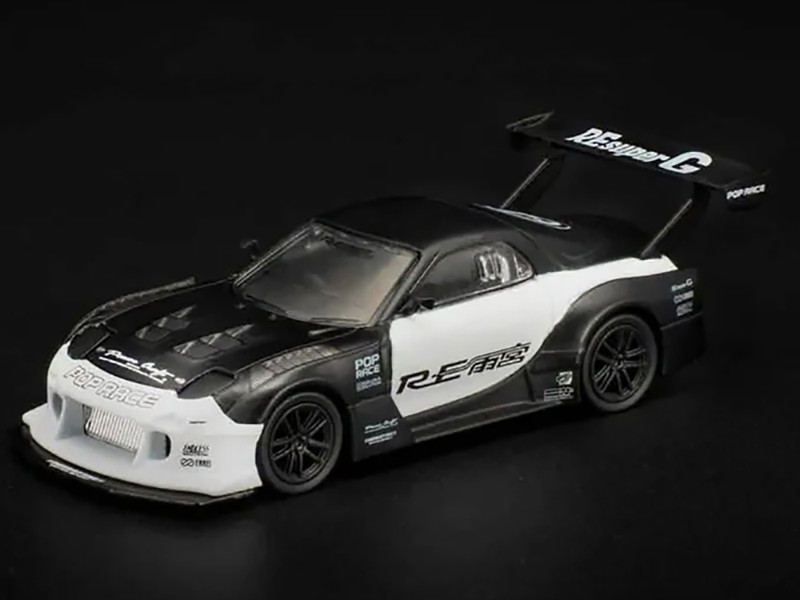 Mazda RX 7 RE Super G Time Attack RHD Right Hand Drive Black and White "The Model Car Show Malaysia 2026 1/64 Diecast Model Car Pop Race PR640516