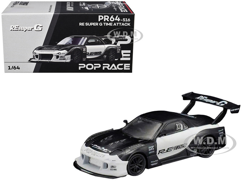 Mazda RX 7 RE Super G Time Attack RHD Right Hand Drive Black and White "The Model Car Show Malaysia 2026 1/64 Diecast Model Car Pop Race PR640516