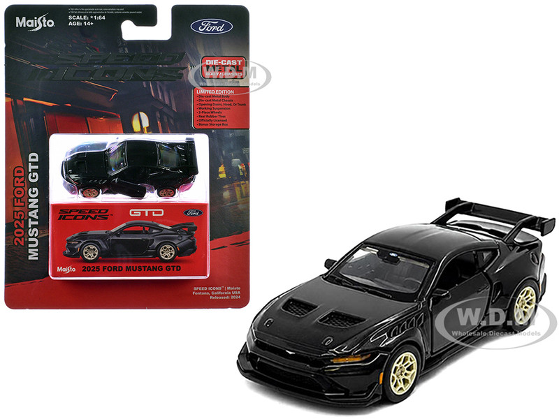 2025 Ford Mustang GTD Black Metallic Speed Icons Series 1/64 Diecast Model Car Maisto 15713BK