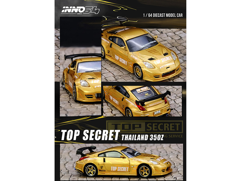 Nissan Top Secret Thailand 350Z RHD Right Hand Drive Gold Metallic with Graphics 1/64 Diecast Model Car Inno Models IN64-350ZTST-TSTOS