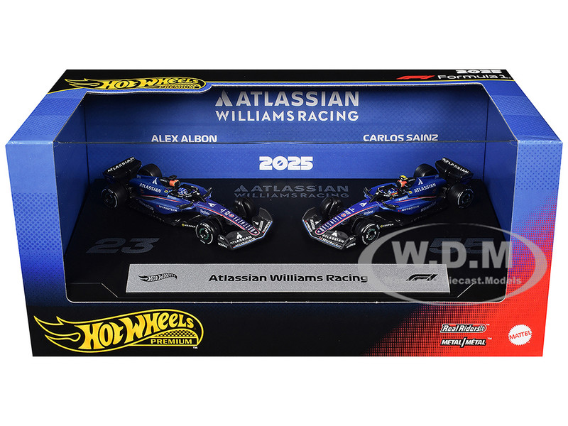 Atlassian Williams Racing Formula One F1 World Championship 2025 2 Piece Set Diecast Model Cars Hot Wheels JMM98
