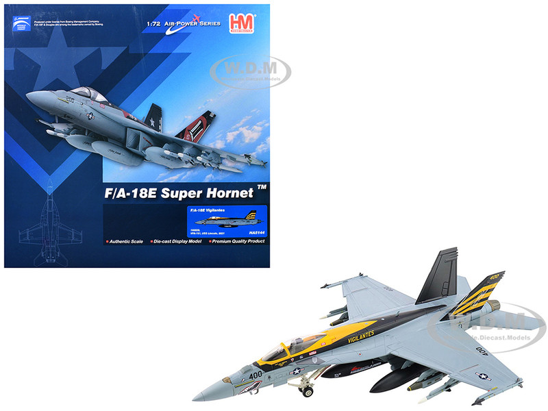 Boeing F A 18E Super Hornet Fighter Aircraft 166828 VFA 151 Vigilantes USS Lincoln 2021 United States Navy Air Power Series 1/72 Diecast Model Hobby Master HA5144