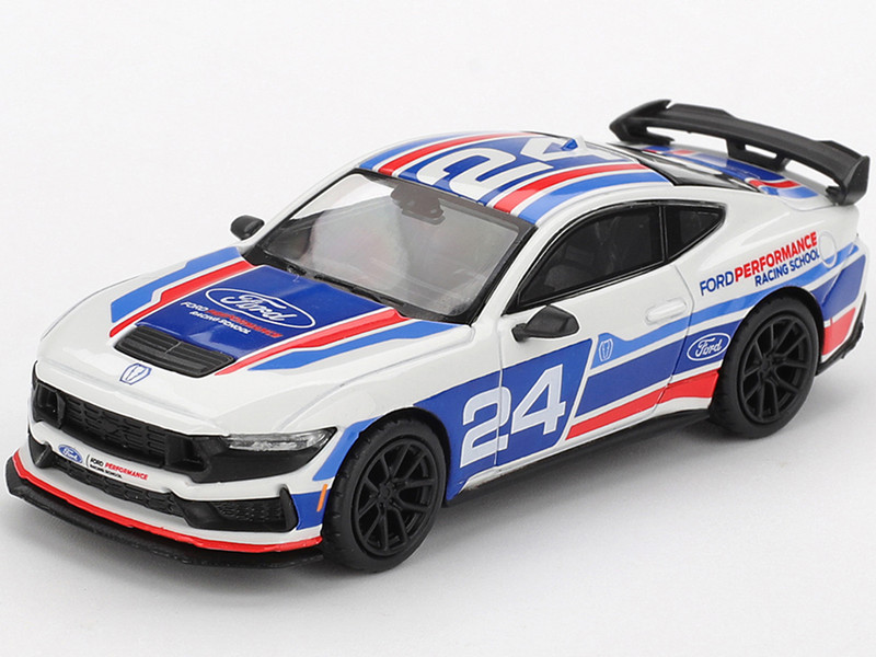 Ford Mustang Dark Horse #24 Ford Performance Racing School White with Red and Blue Graphics Limited Edition 1/64 Diecast Model Car Mini GT MGT01172