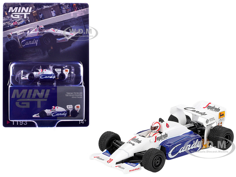 Toleman TG184 #20 Johnny Cecotto Formula One F1 Monaco GP 1984 with Driver Figure Limited Edition 1/64 Diecast Model Car Mini GT MGT01193