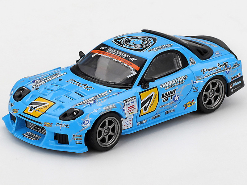 Mazda RX 7 RE Amemiya RHD Right Hand Drive Blue with Graphics D1GP 2025 Limited Edition 1/64 Diecast Model Car Mini GT MGT01195