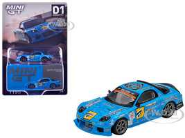 Mazda RX 7 RE Amemiya RHD Right Hand Drive Blue with Graphics D1GP 2025 Limited Edition 1/64 Diecast Model Car Mini GT MGT01195