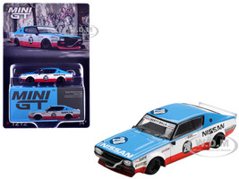 Nissan Skyline Kenmeri RHD Right Hand Drive #28 Liberty Walk Nissan Racing 1975 Concept Blue and White with Red Stripes Limited Edition 1/64 Diecast Model Car Mini GT MGT01212