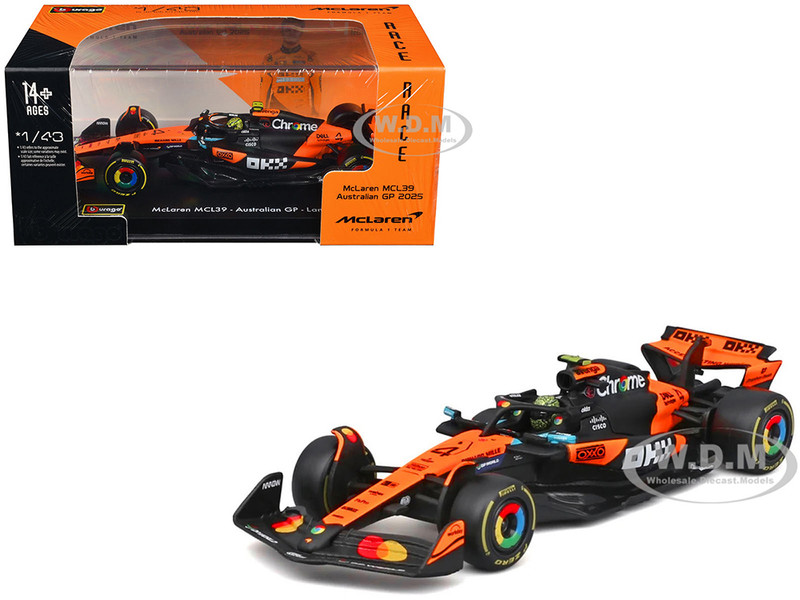 McLaren MCL39 #4 Lando Norris Winner Formula One F1 Australian GP 2025 with Display Case Race Series 1/43 Diecast Model Car Bburago 38249LN