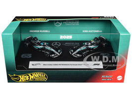 Mercedes AMG Petronas Formula One Team Formula One F1 World Championship 2025 2 Piece Set Diecast Model Cars Hot Wheels JMM93