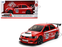2006 Mitsubishi Lancer Evolution IX RHD Right Hand Drive #26 Red with White Graphics JDM Tuners Series 1/24 Diecast Model Car Jada 38058