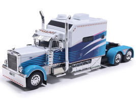 2002 Peterbilt 379 Truck Tractor White and Blue with Graphics 1/64 Diecast Model Car IXO Models U64TR010