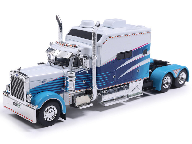 2002 Peterbilt 379 Truck Tractor White and Blue with Graphics 1/64 Diecast Model Car IXO Models U64TR010