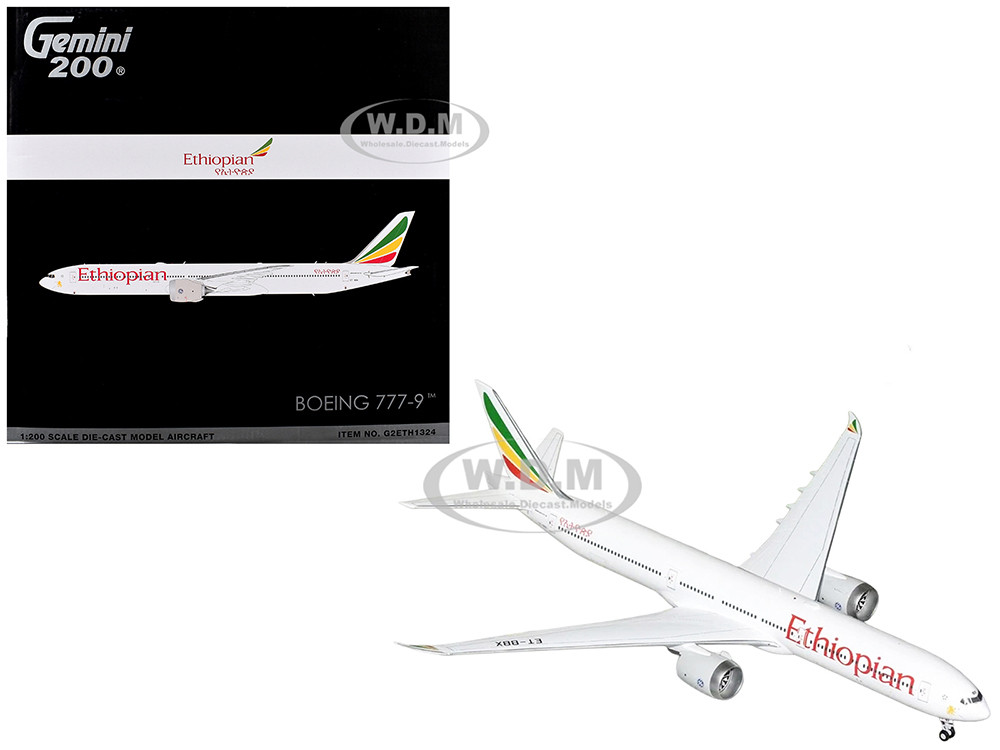 Boeing 777-9 Commercial Aircraft "Ethiopian Airlines" (ET-BBX) White with Tail Stripes "Gemini 200" Series 1/200 Diecast Model Airplane by GeminiJets
