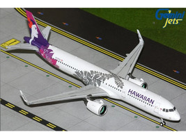 Airbus A321neo Commercial Aircraft Hawaiian Airlines N209HA White with Purple Tail and Graphics Gemini 200 Series 1/200 Diecast Model Airplane GeminiJets G2HAL1517
