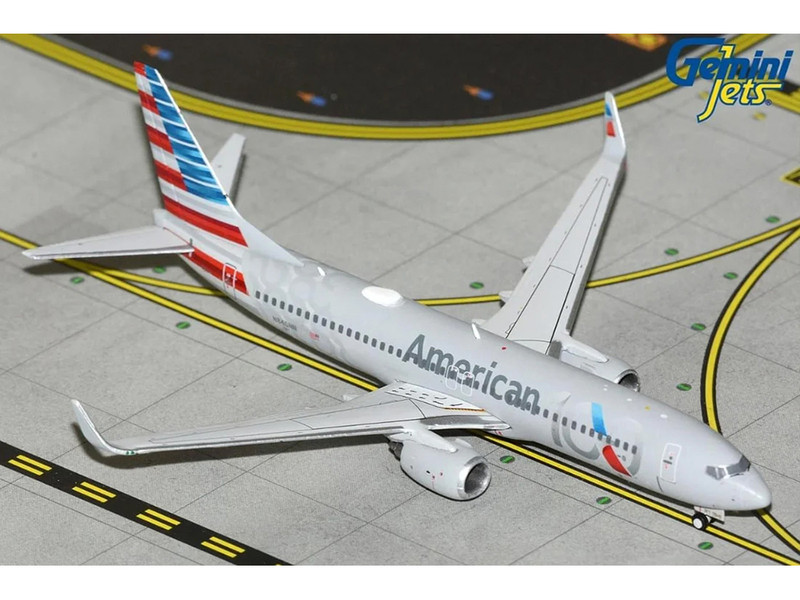 Boeing 737 800 Commercial Aircraft American Airlines 100th Anniversary 2026 N840NN Gray with Tail Stripes 1/400 Diecast Model Airplane GeminiJets GJAAL2417
