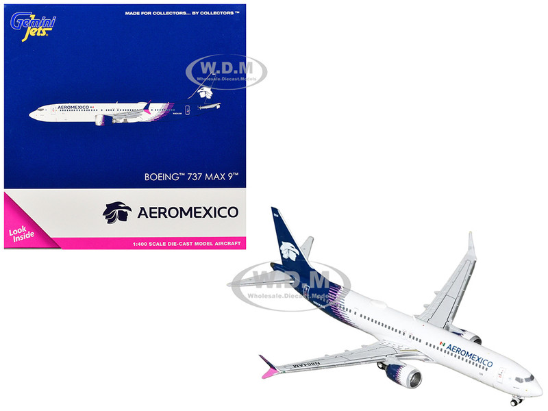 Boeing 737 MAX 9 Commercial Aircraft Aeromexico N804AM White with Blue Tail 1/400 Diecast Model Airplane GeminiJets GJAMX2416