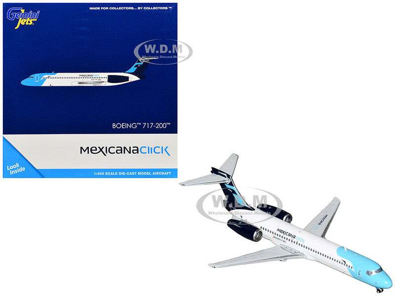 Boeing 717 200 Commercial Aircraft Mexicana Click N907ME White with Light Blue Nose and Dark Blue Tail 1/400 Diecast Model Airplane GeminiJets GJCBE2391
